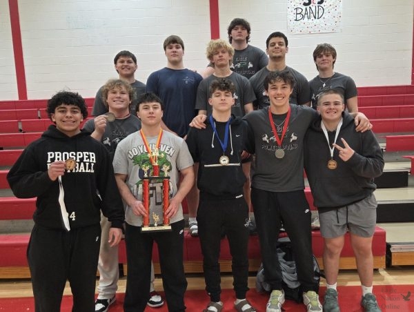 Gathered together, the Eagle Powerlifters come back from a successful meet. The Prosper boys powerlifting team secured a first-place finish at the S&S Powerlifting Invitational this past Saturday. The team is now preparing for their next competition, scheduled for the following weekend on saturday at 9:30 a.m.