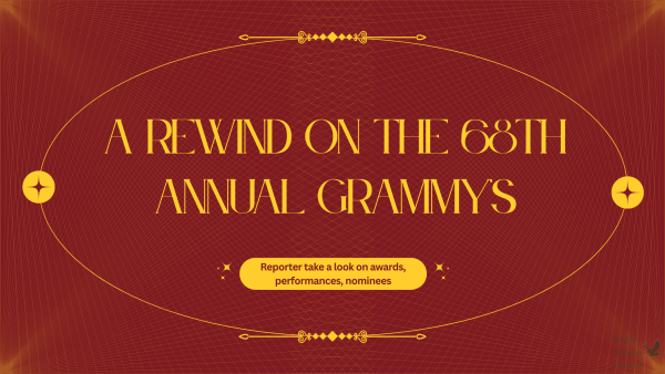Through an image created with Canva, the Grammy event elements are represented. The Grammy's took place Feb. 1, 2026 with multiple performances, speeches and awards given. The Grammy's aired on CBS Television Network.