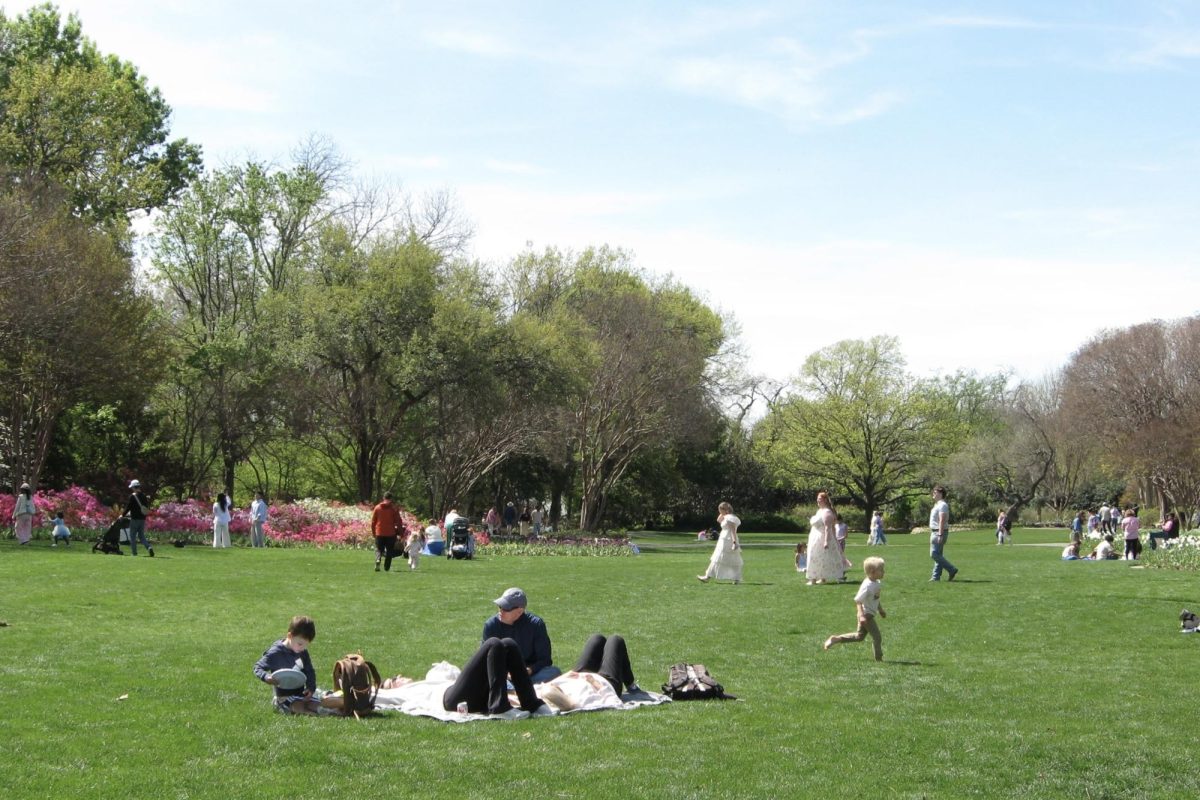At a grassy area of the Dallas Arboretum, families sit and walk with each other while enjoying the nature. Feature Editor Kate Duncan visited the arboretum with her mother, Tracy Duncan, and her grandmother, Margaret Duncan, during spring break. Margaret is a long-term volunteer at the botanical garden. 