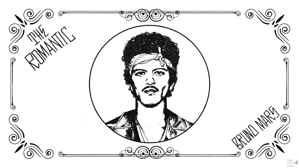 Through a graphic designed in Pixlr by sophomore Ethan Chatelain, the romantic style of the second season of The Sound Spectrum is presented. For this episode, hosts Chatelain and Victoria Byers reviewed and discussed Bruno Mars' latest album, “The Romantic.” Overall, the album was rated an eight out of 10 on the 'sound spectrum' scale.